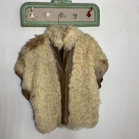 Vintage 70s Woodstock Genuine Sheep leather detachable sleeve vest jacket XL - Picture 11 of 11